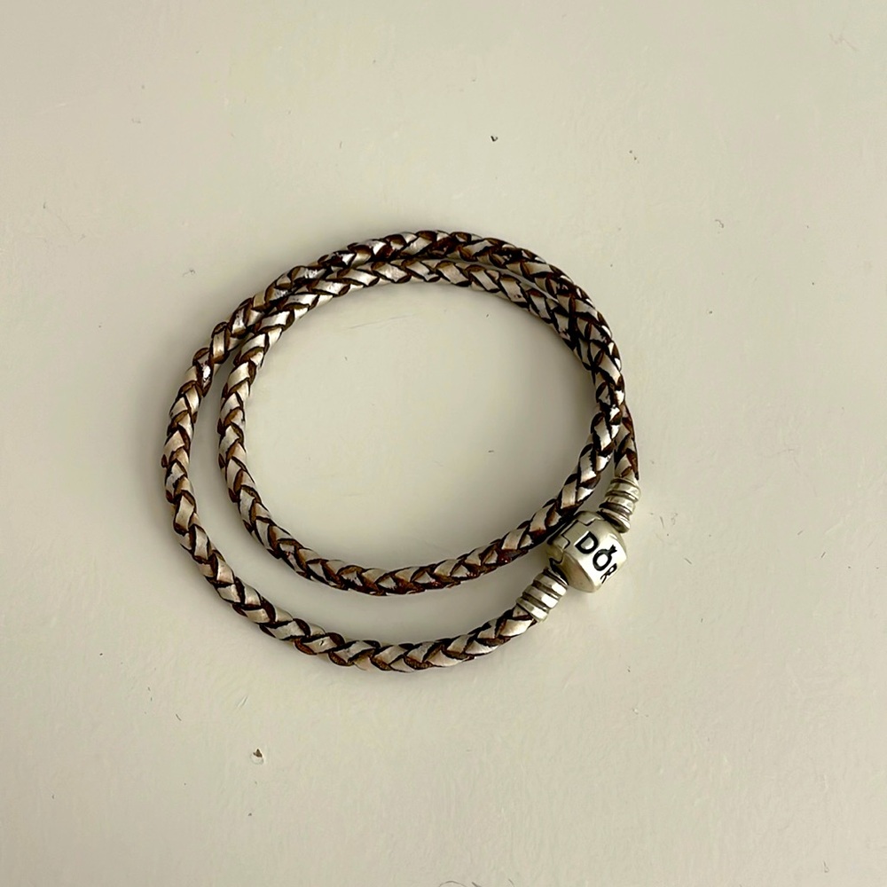 Pandora white leather double bracelet